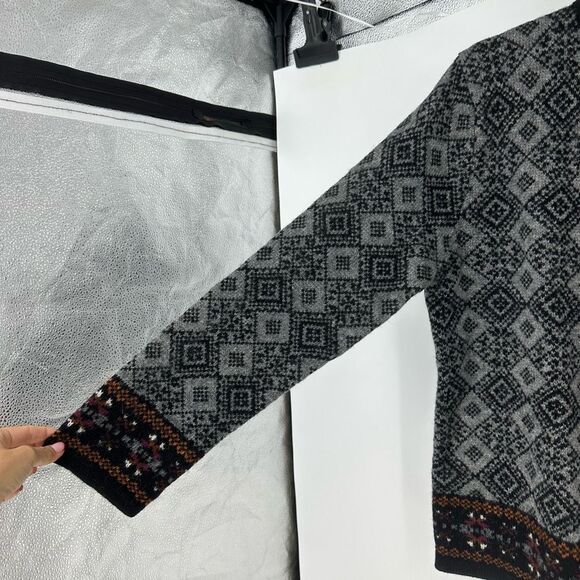 Vintage Caroll Reed Cardigan Sweater Fair Isle Wool Metal Frog Clasp Nordic - Picture 8 of 10